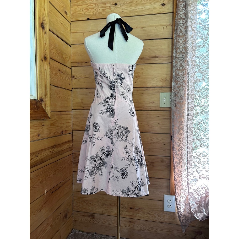 Vintage Floral Halter Dress Size 6 Pink Black Rockabilly Y2K Jessica Pinup Trad - Picture 8 of 13